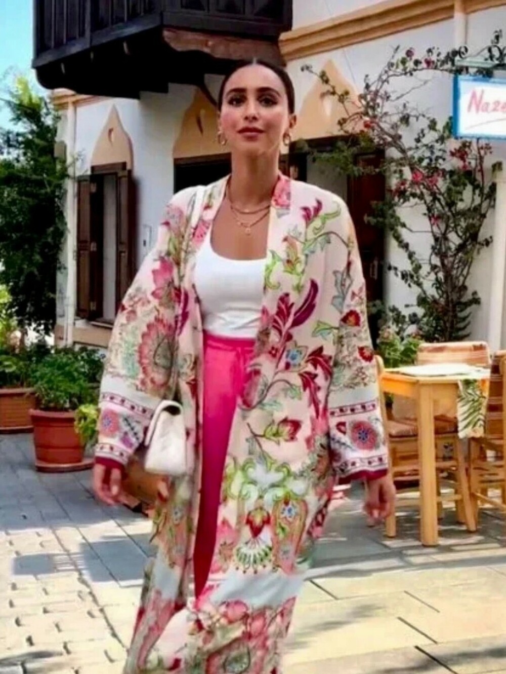 ZARA Printed ART LONG Kimono Robe w/ Floral Missing Belt SATIN Long Sleeves